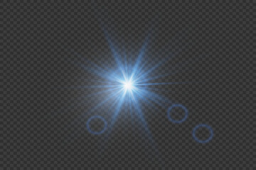 Blue star light effect. Flash of magical special effect. On a transparent background.