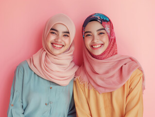 Two young woman from Indonesia smiling and laughing together.