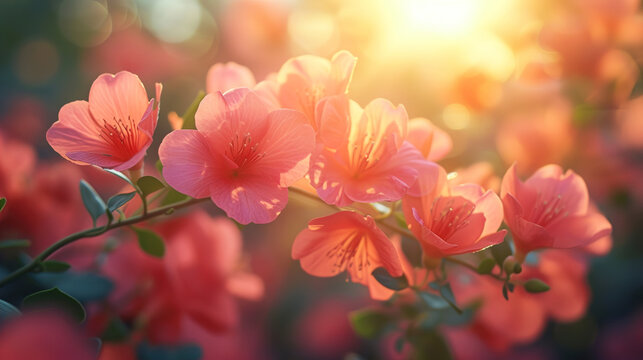 Vibrant Glow Pink Bloom Flowers Illuminated by the Golden Hour