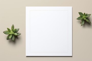 Blank square flyer mock-up with plants. Generative AI