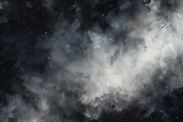 Background with clouds. Black art background. Watercolor print. Generative AI