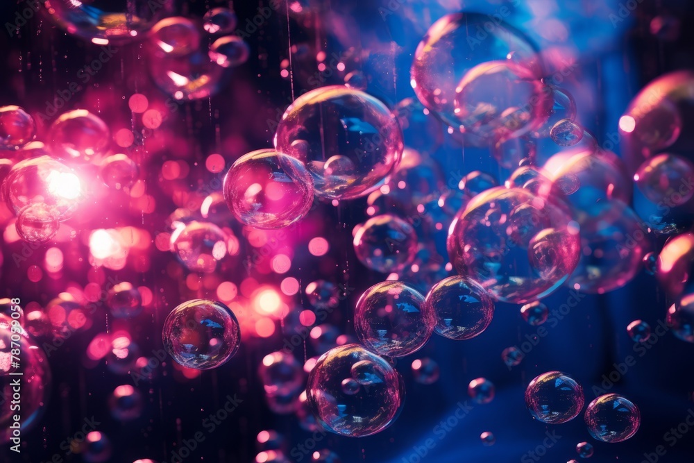 Wall mural background with bubbles with neon light. generative ai