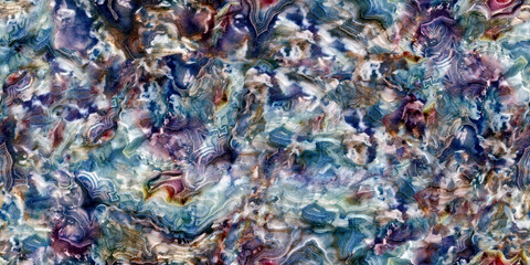 Multi coloured texture pattern, dark background with colourful marble structure, purple liquid surface with sharp white veins, seamless closeup and shiny graphic design
