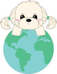Fluffy dog love earth for Earthday.eps