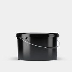 Black Plastic Paint Bucket Mockup Isolated on Background 3D Rendering