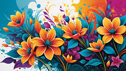 a dynamic vector art of flowers bursting forth with energy and vitality, their vibrant colors and dynamic shapes capturing the essence of life and renewal. 