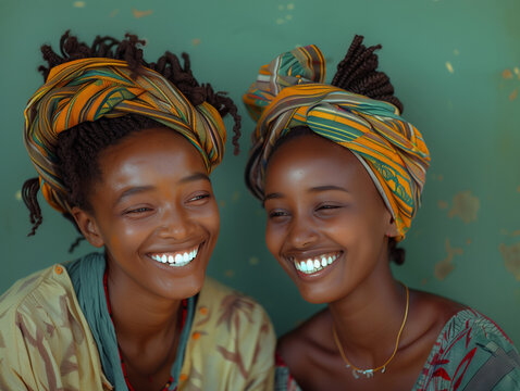 Two young woman from Ethiopia smiling and laughing together.