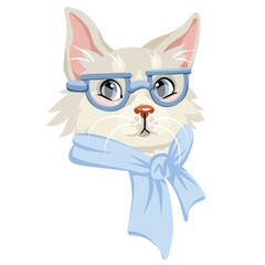 Fashionable boy aristocrat cat with glasses, vector portrait on a white background