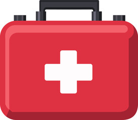 Red medical first aid kit. Emergency first aid. Vector illustration isolated