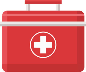 First aid box kit. Red object with a cross on it, medical equipment, First aid storage, doctor's case.Vector illustration isolated on white background
