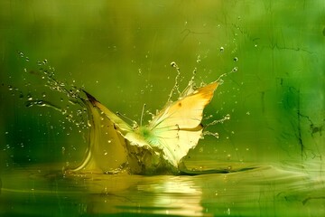 Dynamic of fine arts abstract butterfly transformation water rustic oil color splash water green vintage nostalgia vibes background 