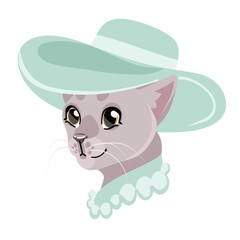 fashionable cat girl in a hat, vector portrait on a white background