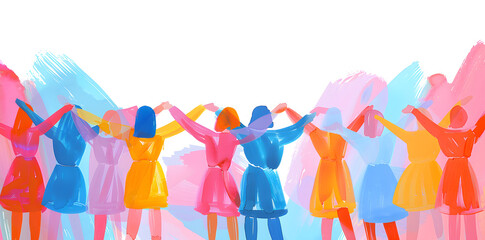 Group silhouette of people with raised hands. People celebrate simple watercolor illustration isolated on white background