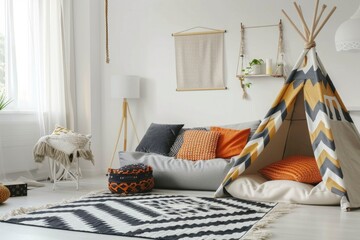 Cozy Modern Living Room with Stylish Teepee and Decorative Pillows