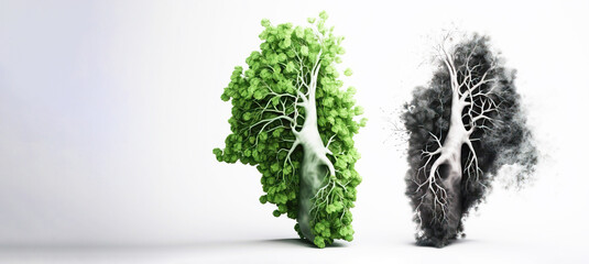 Health Day, the concept of human lungs in the form of grass and trees. AI generated. Header banner mockup with space.