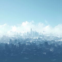 Ethereal Cityscape - Futuristic Skyscrapers Emerge From Elevated Perspective Above Clouds - obrazy, fototapety, plakaty