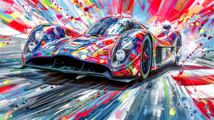 Abstract Modern Illustration of a Super Car Race Car Digital Art Wallpaper Background Backdrop Brainstorming Art - obrazy, fototapety, plakaty