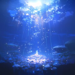 Enchanting Underwater Scape with Stunning Light Beams and Nebulous Vibes