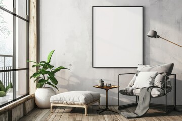 Modern scandinavian interior with poster mockup created with generative ai