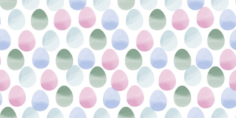 Cute illustration with colorful Easter eggs with watercolor texture, spring banner