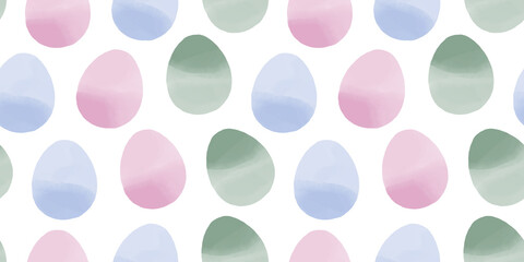 Cute illustration with colorful Easter eggs with watercolor texture, spring banner