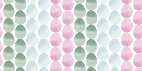 Cute illustration with colorful Easter eggs with watercolor texture, spring banner