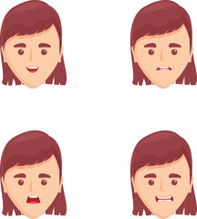 Woman emotion icons set cartoon vector. Woman with various facial expression. Cartoon character