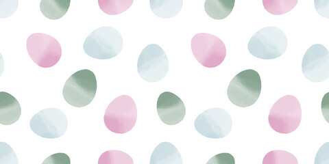 Cute illustration with colorful Easter eggs with watercolor texture, spring banner