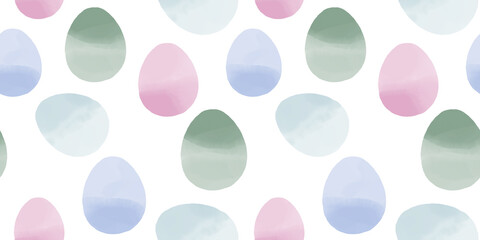 Cute illustration with colorful Easter eggs with watercolor texture, spring banner