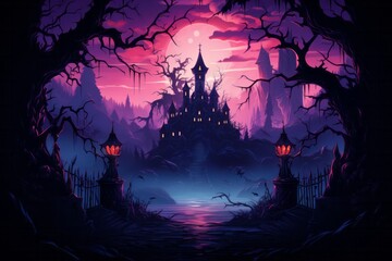 A haunted castle shrouded in mist and mystery