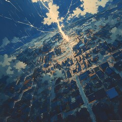 Exhilarating City Skyline Artwork with Powerful Energy Wave Anomaly - obrazy, fototapety, plakaty