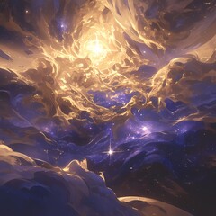 Breathtaking Nebula with Radiant Colors and Sunlight - An Extraordinary Space Sight - obrazy, fototapety, plakaty