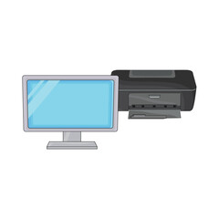 computer with printer illustration
