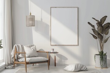 Modern scandinavian interior with poster mockup created with generative ai