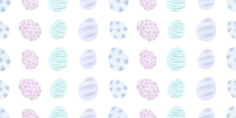 Cute illustration with colorful Easter eggs with watercolor texture, spring banner