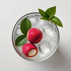 Top view in a glass with water and lychee