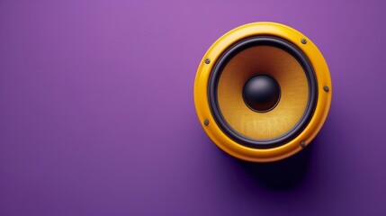 A vibrant, high-quality yellow speaker mounted on a rich purple background, perfect for audio and technology themes.