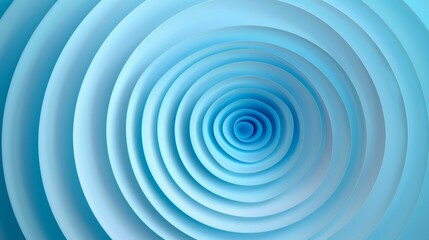 A series of concentric circles in various shades of blue, gradually expanding outwards and fading into a white void. - obrazy, fototapety, plakaty