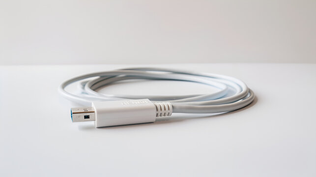 White Cable to connect micro USB devices to the USB port on your computer or laptop ,High quality USB cable for fast charging and data transfer ,White usb mobile charging cable on white background


