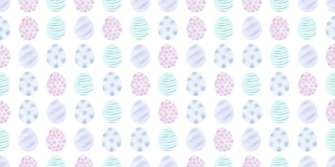 Cute illustration with colorful Easter eggs with watercolor texture, spring banner