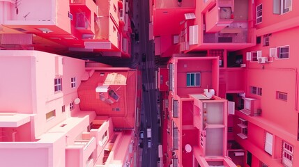 Aeral view of pink buildings in city background