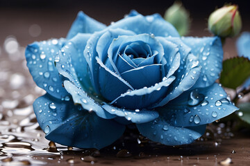 Three beautiful blue roses with water drops
