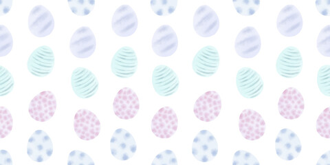 Cute illustration with colorful Easter eggs with watercolor texture, spring banner