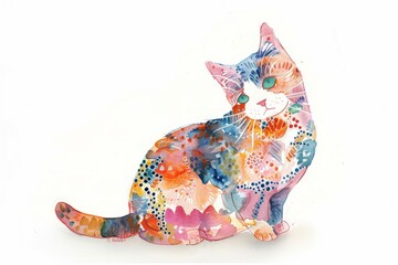 Naklejka premium Colorful Watercolor Painted Cat Illustration Showcasing Artistic Creativity