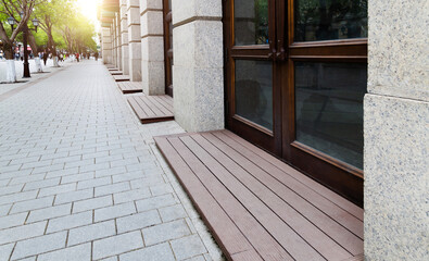 Paved road at the entrance of the store