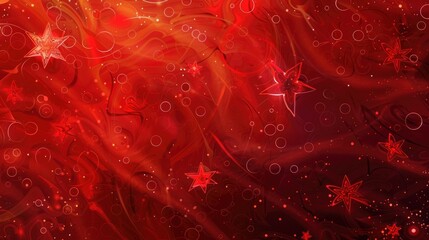 Red background with swirling patterns and star shapes