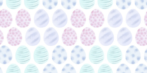 Cute illustration with colorful Easter eggs with watercolor texture, spring banner