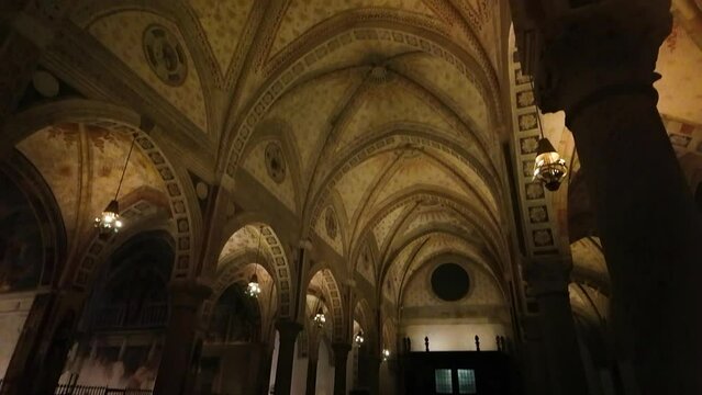 Slow shot of the interior of the Church of Santa Maria della Grazie