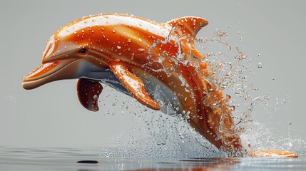 A dolphins leap from liquid signals a joyful event - obrazy, fototapety, plakaty