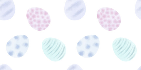 Cute illustration with colorful Easter eggs with watercolor texture, spring banner